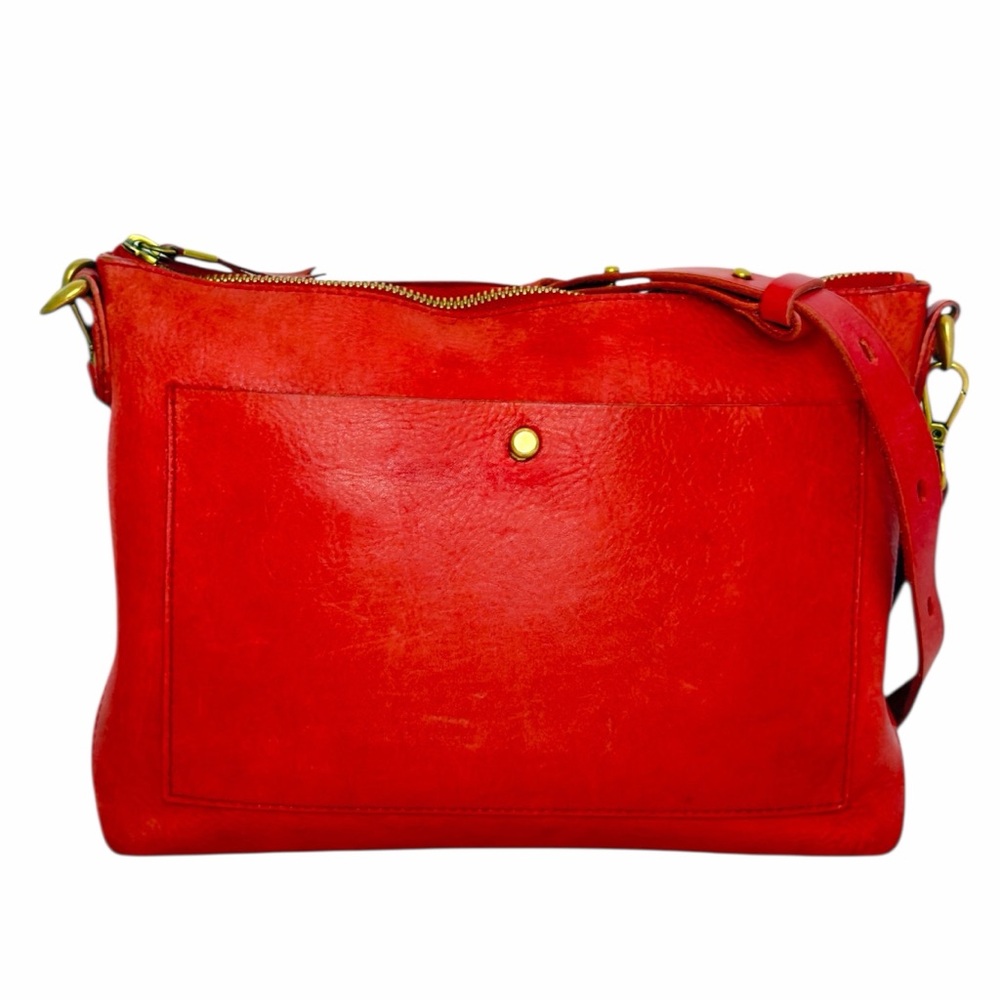 Madewell The Transport Crossbody Strap in Red Leather Front Pocket Bag